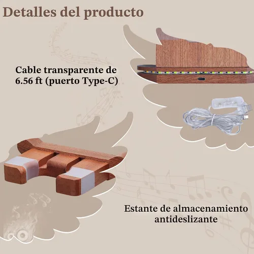 Vista 5 de CoolGift Mart Soporte de Pared para Guitarra con Alas de Ángel Luminosas, Colgador de Guitarra de Madera Acrílica con Alimentación USB