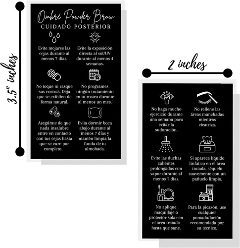 Vista 2 de SPANISH - Tarjetas de cuidado posterior para cejas en polvo ombré, paquete de 50, tarjeta de visita de 2 x 3.5 pulgadas, suministros para artistas