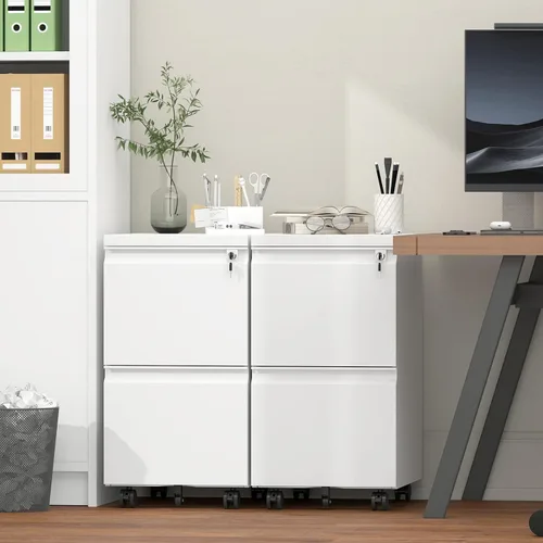 Vista 2 de LUCYPAL Archivador de metal de 2 cajones con ruedas, archivador con cerradura para tamaño legal/carta, archivador con cerradura para oficina