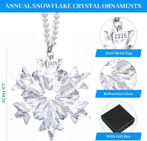 Vista 2 de Remerry Adorno Navideño de Copo de Nieve de Cristal para Árbol, Colgante de Cristal Transparente de Copo de Nieve Adorno Navideño Regalos