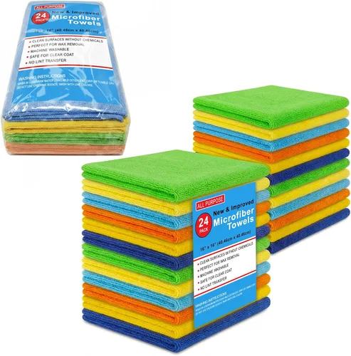 Vista 16 de Blue Horizon Toallas de limpieza de microfibra negras, paquete de 24 paños de felpa ultra suave de doble cara, paños de limpieza de microfibra