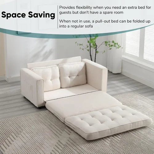 Vista 5 de JOYBASE Sofá cama extraíble, moderno sofá cama convertible tapizado extraíble, sofá cama para sala de estar (beige, tela)