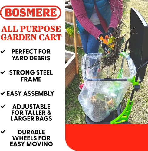 Vista 9 de Bosmere Carrito de jardín multiusos, cubo de basura plegable ajustable para patio, cubo de basura portátil