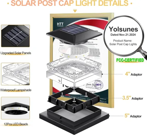 Vista 6 de Luces Solares para Tapas de Postes Paquete de 6, Luces Solares Impermeables para Postes de Valla, 4x4 IP65 Luz Negra para Exteriores para Terraza
