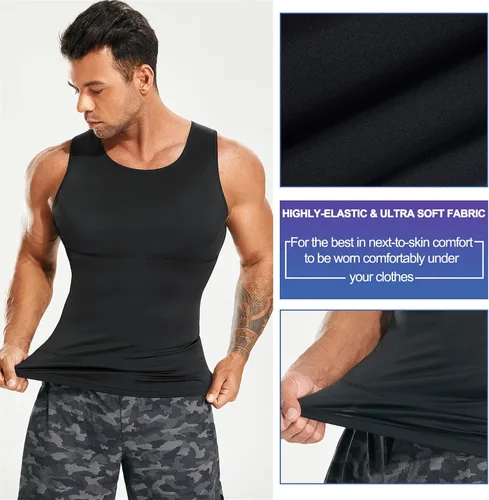Vista 3 de Camiseta de compresión para hombre adelgaza y moldea el cuerpo - chaleco de entrenamiento camiseta de tirantes para marcar abdominales camisetas