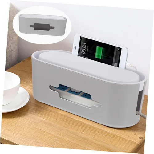 Vista 4 de Caja organizadora de cables y soporte de almacenamiento de cables, diseño de disipación de calor, evita el acceso de mascotas, multiusos, simple Gris