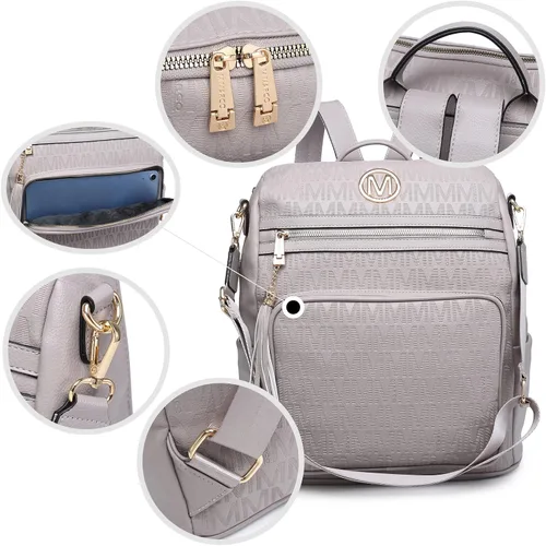Vista 8 de MKP COLLECTION Mochila de moda para mujer, bolsa convertible grande para mujer, mochila de viaje, bolsa de hombro, juego de 2 piezas con borla, Beige