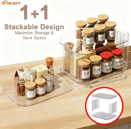 Vista 5 de Lazy Susan - Organizador para gabinete, despensa, encimera (2 niveles de 14 x 10 pulgadas, transparente, 1 paquete, rectangular)