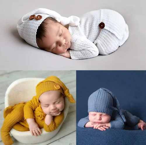 Vista 3 de Moda recién nacido niños niñas bebé sesión de fotos accesorios trajes ganchillo ropa sombrero de cola larga pantalones accesorios de fotografía