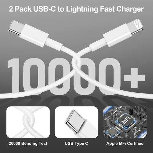 Vista 3 de Paquete de 2 cables USB C a Lightning de 3 pies [certificado Apple MFi], cable de carga rápida tipo C de 3 pies para iPhone 14 13 12 11