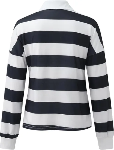 Vista 4 de Camiseta de manga larga con botones y cuello de solapa y estampado a rayas para mujer