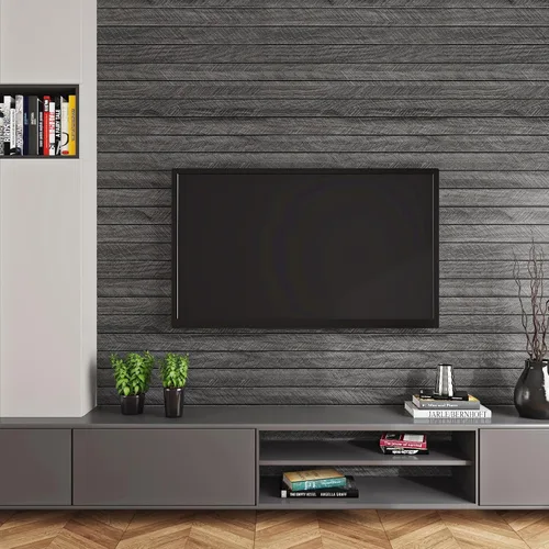 Vista 4 de ReWallpaper Paneles acústicos de color negro carbón para despegar y pegar, paneles de pared de listones absorbentes de sonido, paneles de pared