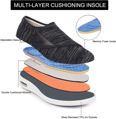 Vista 2 de Elitechoice Zapatos para diabéticos para hombres zapatos para diabéticos de ancho ancho con cierre ajustable ligeros transpirables pies hinchados
