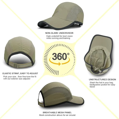 Vista 3 de Gorra de béisbol de secado rápido, malla ligera, protección UV para deportes al aire libre