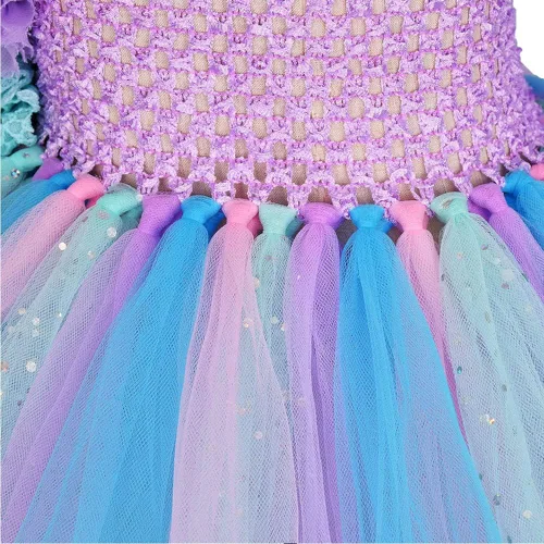 Vista 6 de Quenny Vestidos de princesa Ariel con diadema vestidos de tutú de estrella de mar de flores para niñas
