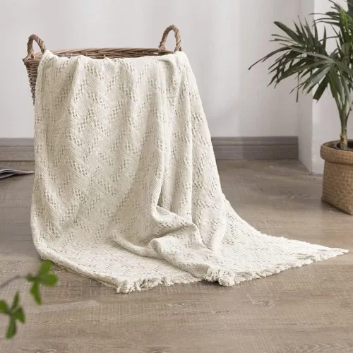 Vista 12 de Simple&Opulence Manta 100% algodón para cama, sofá, manta tejida geométrica de lujo bohemia con borlas, suave, ligera, acogedora, transpirable