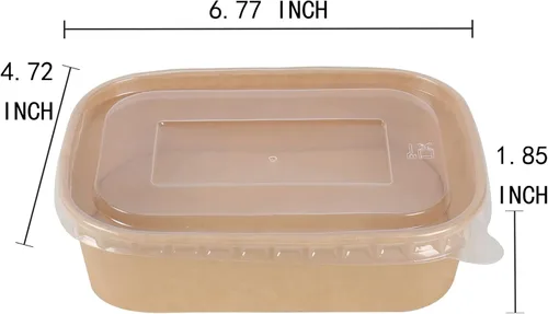 Vista 6 de Cuencos de papel kraft desechables de 17 onzas con tapas, recipientes rectangulares para alimentos, cuencos de sopa, suministros de fiesta, cuencos