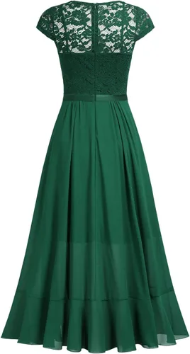 Vista 4 de Miusol - Vestido largo elegante para mujer, con volantes, encaje y cuello en V, ideal para damas de honor