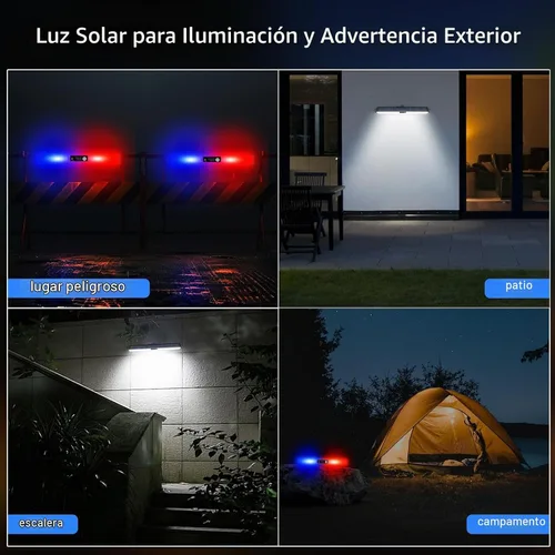 Vista 3 de Aolyty Luces solares 3 modos de luz blanca, rojo y azul LED estroboscópico