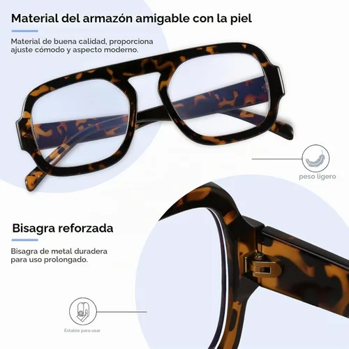 Vista 3 de Aviator Blue Light Blocking Glasses for Women Men Square Flat Top Computer TV Eyeglasses Anti Eyestrain Dark Tortoise