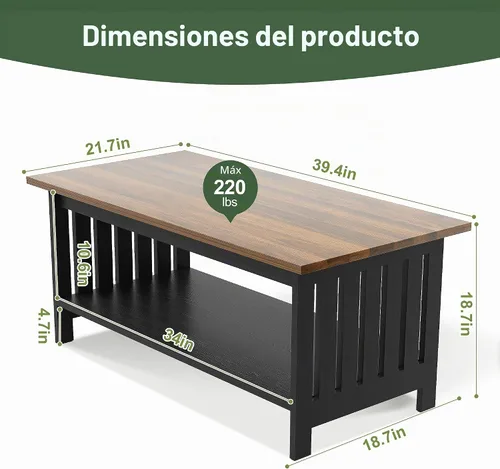 Vista 2 de YOSHOOT - Mesa de centro de granja de 39.4 pulgadas, mesas de centro pequeñas para sala de estar Mesa de centro negra de 2 niveles