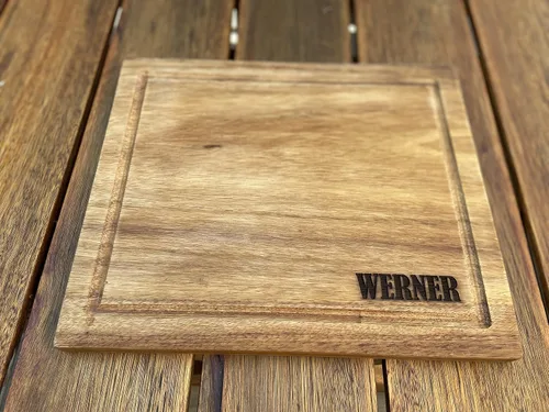 Vista 6 de Tierra de Fuego Tablero de madera de parota real hecho a mano, barbacoa personalizada/cortar/charcutería, placa de madera grabada Regular