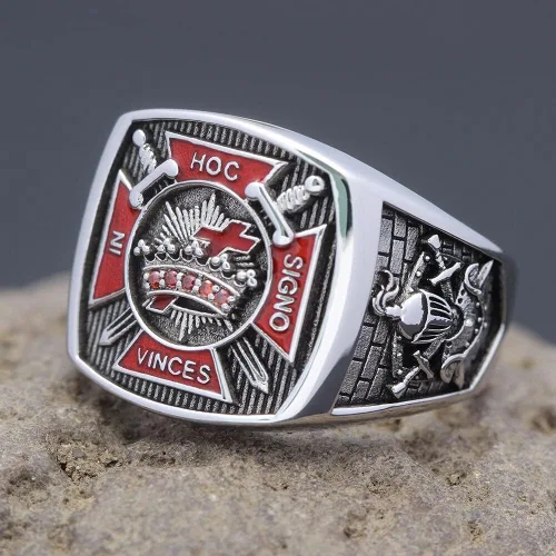 Vista 3 de Vintage Knights In Hoc Signo Vinces Templar Masones Masónicos Anillo de plata esterlina HE66F (10)