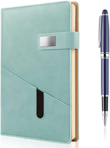 Vista 21 de Cuaderno A5 en blanco, cuaderno de bocetos de cuero de tapa dura recargable con bolsillo y hebilla magnética, 240 páginas gruesas de viaje