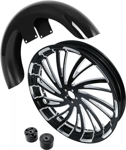 Vista 21 de TCMT Llanta de rueda delantera de 21", buje de rueda de brida de doble disco con guardabarros delantero negro sin pintar, compatible con modelos