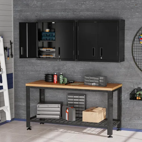 Vista 2 de VINGLI Armario de Pared para Garaje con Puertas con Cerradura y Estante Ajustable, Gabinete de Pared de Metal, Gabinete de Almacenamiento Superior