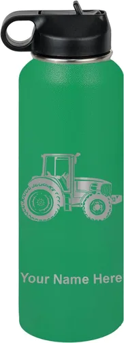 Vista 53 de LaserGram Botella de agua personalizada, tractor agrícola, acero inoxidable de doble pared aislada al vacío con popote superior, regalo grabado
