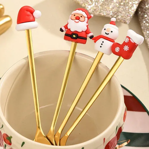 Vista 9 de Upkoch Juego de cucharas de Navidad, cucharas de café de Navidad, cucharadita de café de postre de acero inoxidable, vajilla de fiesta