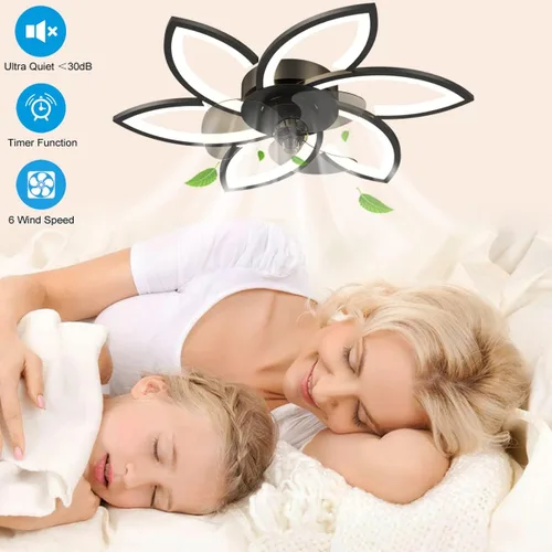 Vista 7 de Ventilador de techo de 30 pulgadas con control remoto de luces, moderno ventilador de techo de perfil bajo con luces, ventiladores de techo 30" negro