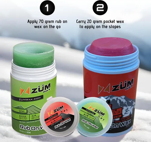 Vista 4 de ZUMWax RUB ON Wax Ski/Snowboard/Nordic Sample Pack - Universal & CHILL HIGH Speed - 0.71 oz cada uno, fácil aplicador de corcho, de larga duración