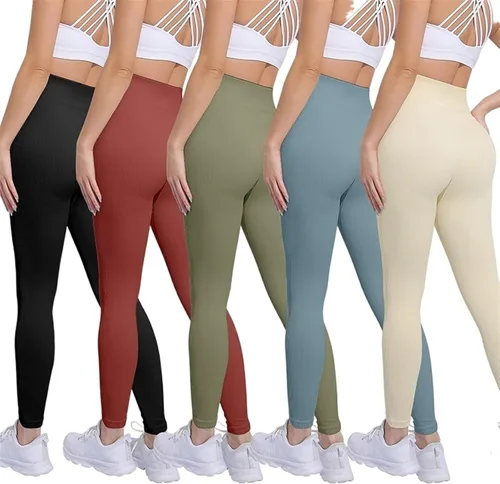 Vista 4 de Ribbed Striped Leggings Women Seamless Knit Yoga Sports Tights Fitness Push Up Scrunch Gym Workout Pants