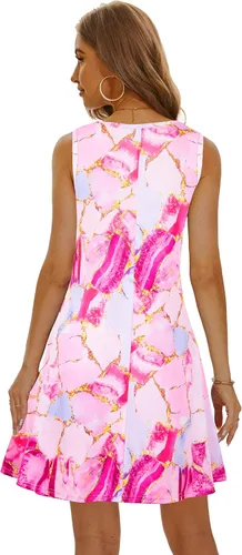 Vista 3 de Vestidos de verano para mujer, vestidos informales para la playa, salidas de baño, vestido acampanado y con vuelo, sin mangas, tipo camiseta