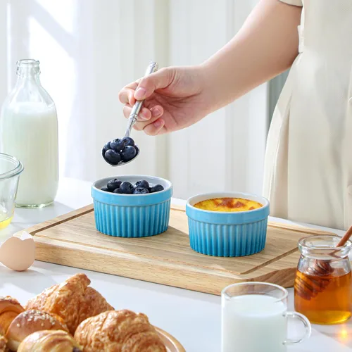 Vista 5 de MALACASA Ramequines de 119 ml aptos para horno, pequeños platos de soufflé cerámicos para crema brulée y soufflé, tazas de natillas de barro Azul