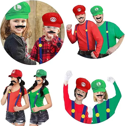 Vista 2 de Sombrero octogonal de fontanero para disfraz de Super Maleo Bros Sombreros Adulto María Luigi Brothers Cap Halloween Cosplay Accesorio
