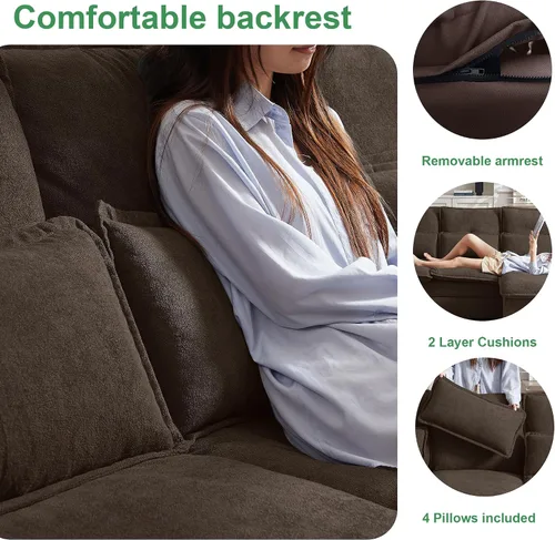 Vista 4 de Sofá de nube en forma de U de 104 pulgadas, sofá modular convertible, cómodos sofás con diván doble y reposabrazos para dormir, sofá modular de 4