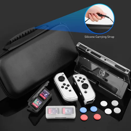 Vista 7 de FANPL Funda para Nintendo Switch OLED, paquete de accesorios 15 en 1, funda de transporte para Switch OLED y Joy Con con piel protectora