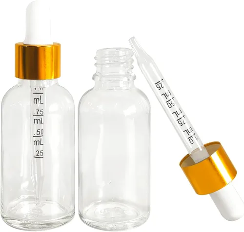 Vista 5 de Paquete de 12 botellas de vidrio con cuentagotas de 1 onza (1.0 fl oz) botellas de vidrio transparente con cuentagotas de vidrio, botellas