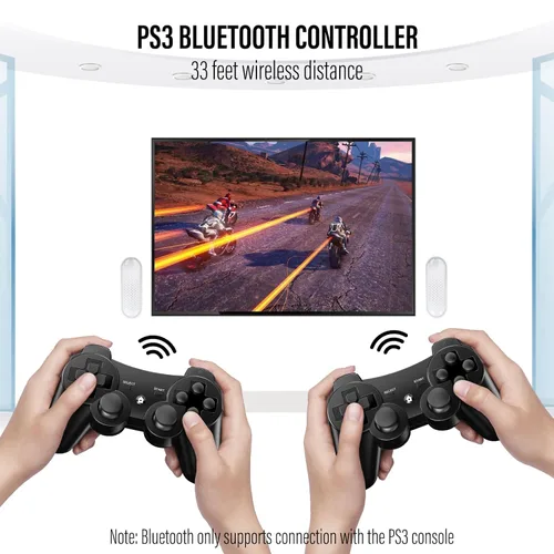 Vista 2 de Diswoe Controllers for PS-3, Wireless PS-3 Controller 2 Pack, Bluetooth Gamepad Joystick, Double Vibrating Controller for Play_station 3 with 2 USB