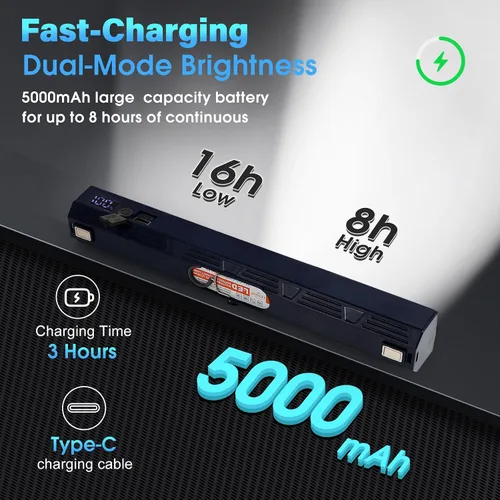 Vista 2 de LETOUR Barra de Luz Magnética, 11.81 pulgadas, 5000mAh 6000 Lúmenes Lámpara Portátil Recargable con 165 Bombillas LED Incorporadas, con Gancho