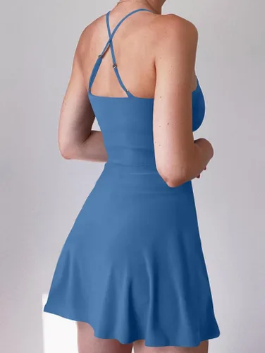 Vista 3 de HYZ Minivestido deportivo casual con cuello redondo y tirantes delgados para mujer con pantalones cortos