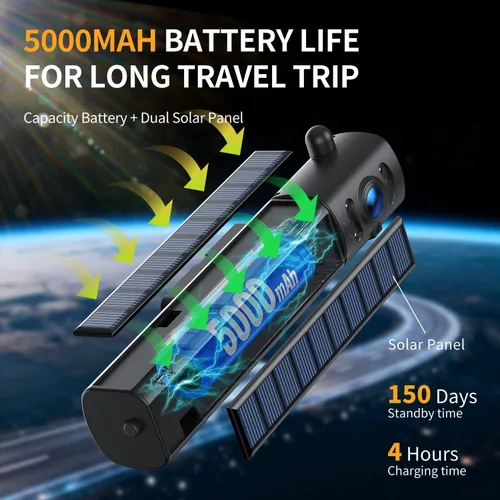 Vista 2 de Cámara solar inalámbrica de respaldo para automóvil, monitor HD 1080P de 5 pulgadas, instalación de 3 minutos, batería de 5,000 mAh con 2 canales IR