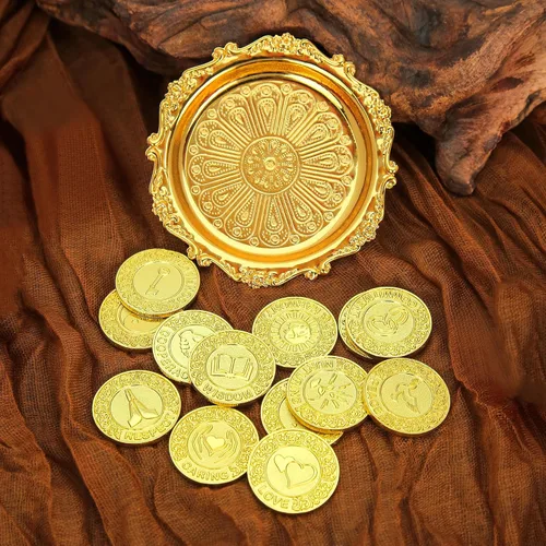 Vista 6 de TINGKU Juego de 13 Monedas de Unidad para Ceremonia de Boda Arras de Boda con Bandeja Placa Boda Arrhae Moneda Católica