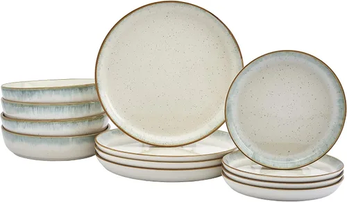 Vista 3 de Tabletops Gallery Colección Granja Moteada - Servicio de Vajilla de Gres para 4, Platos de Cena, Ensalada, Aperitivo, Postre, Tazones, Juego