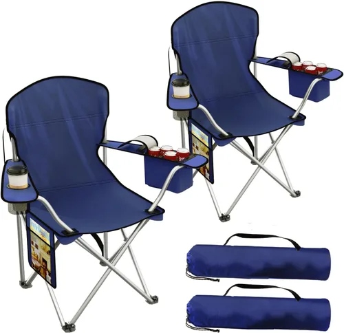 Vista 10 de VTOY Sillas de camping plegables duraderas 600D Oxford, silla portátil al aire libre con bolsa enfriadora, portavasos y bolsillo de almacenamiento