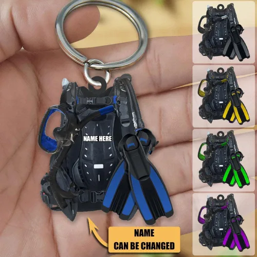 Vista 2 de Equipo de buceo - Llavero acrílico plano personalizado, llavero acrílico de buceo personalizado, llavero de acrílico de buceo personalizado, regalo