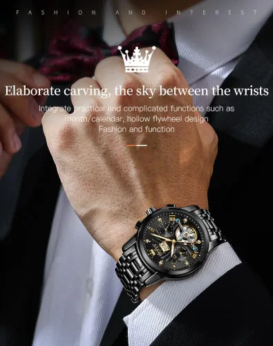 Vista 15 de OLEVS Relojes automáticos para hombre, oro de lujo, vestido de diamantes de cuerda automática, esqueleto mecánico, Tourbillon, reloj de pulsera